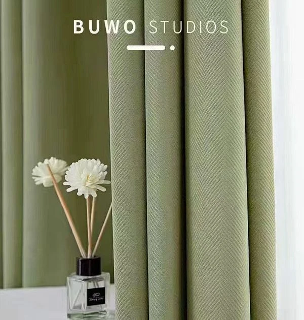 Green Herringbone Embossed Velvet Blackout Curtains Wholesale