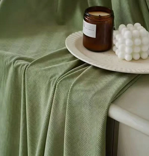 Green Herringbone Embossed Velvet Blackout Curtains Wholesale