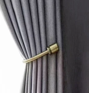 grey textured blackout curtain drape detail