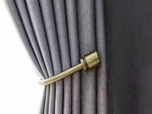 grey textured blackout curtain drape detail