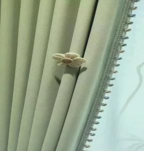 sage green blackout curtain drape with trim