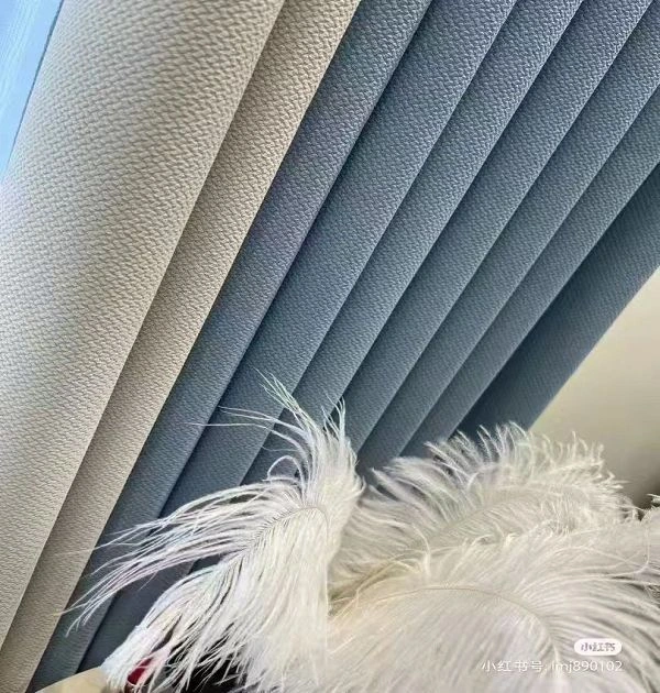 Installed Textured Herringbone Curtain Fabric In Yellow And Grey