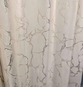 Custom foil printed velvet curtain fabric direct from manufacturer. Features a 280cm fixed height and luxury metallic pattern for wholesale.