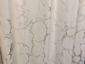 Custom foil printed velvet curtain fabric direct from manufacturer. Features a 280cm fixed height and luxury metallic pattern for wholesale.