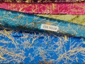 750 GSM luxury gold foil velvet blackout curtain fabric in royal blue and burgundy for hotel projects