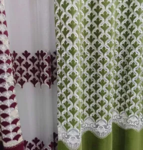 Custom embroidered velvet and sheer curtain fabric wholesale