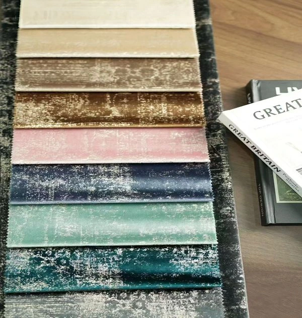 Why 1200G Vintage Foil-Print Velvet Is Top Choice For Luxury Hotels 2 11 Colors Available For 1200G Heavy Velvet Fabric, Ready In Stock Color Card For B2B Buyers.