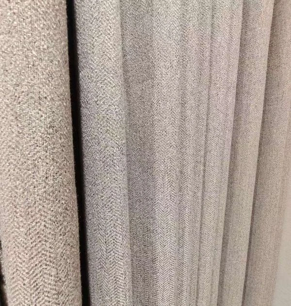 Close-Up Texture Of 1300G Heavyweight Faux Linen Blackout Curtain Fabric With High Shading Performance.