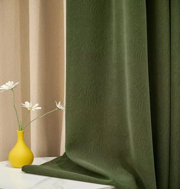 Elegant Green Floral Chenille Blackout Fabric Supplied Directly From China Factory, Featuring Soft And Thick Touch For Luxury Homes.
