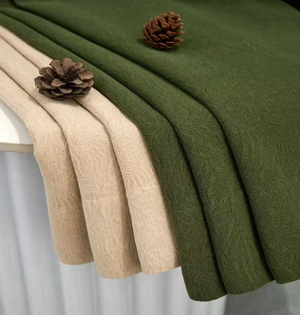 Close-Up Of Double Sided Peony Jacquard Chenille Curtain Fabric Showing Excellent Drape And High Density Texture For Wholesale.