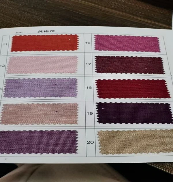 700G Faux Linen Blackout Curtain Fabric Wholesale | Ddp Shipping 2 Color Swatches Of Premium Linen Look Hotel Curtains, Showing Red, Pink, And Purple Shades For B2B Buyers